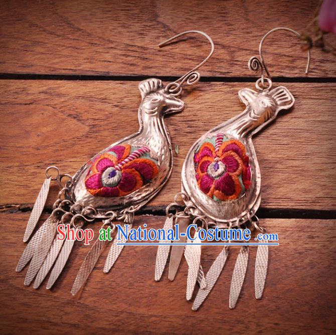 Chinese Traditional Embroidery Accessories Handmade Miao Sliver Earrings for Women