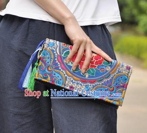 Chinese Traditional Embroidery Craft Embroidered Blue Purse Handmade Handbag for Women