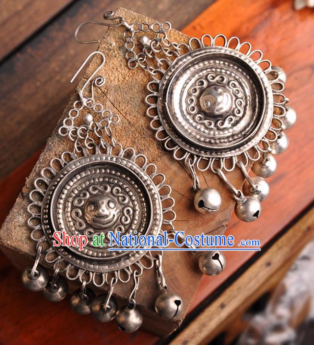 Chinese Traditional Embroidery Accessories Handmade Miao Sliver Bells Earrings for Women