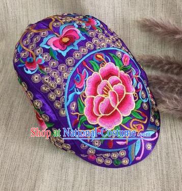 Chinese Traditional Embroidery Casquette Accessories Handmade Embroidered Peony Purple Caps for Women