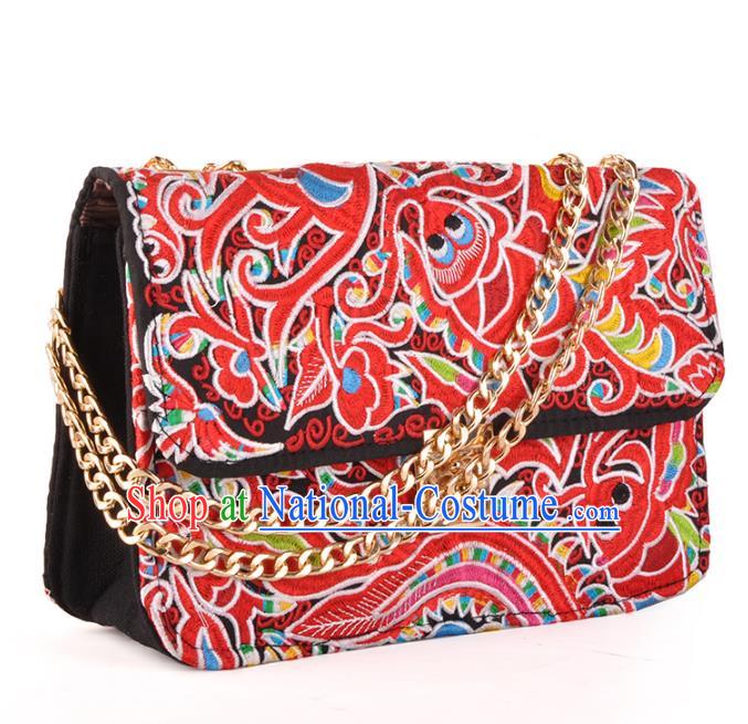 Chinese Traditional Embroidery Craft Embroidered Red Chain Bags Handmade Handbag for Women