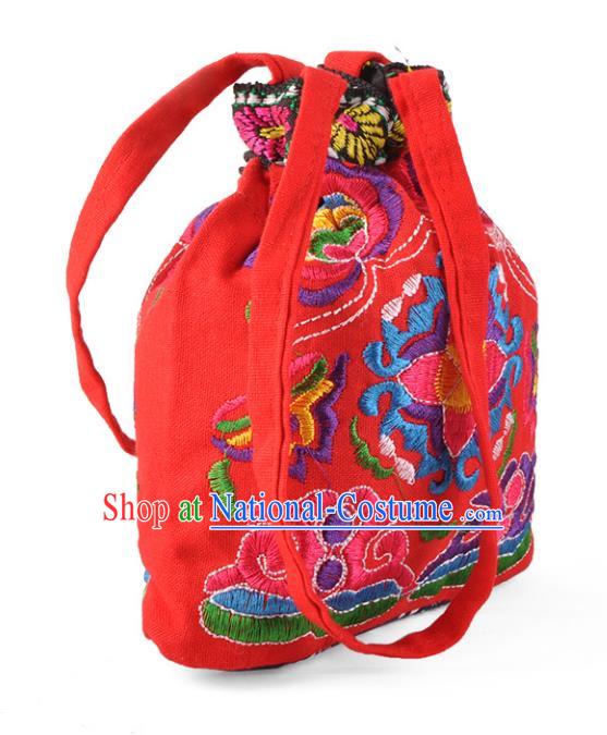 Chinese Traditional Embroidery Craft Embroidered Red Pocket Bags Handmade Handbag for Women