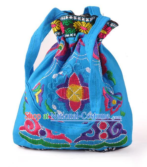 Chinese Traditional Embroidery Craft Embroidered Blue Pocket Bags Handmade Handbag for Women