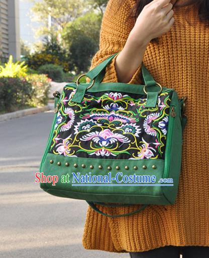 Chinese Traditional Embroidery Craft Embroidered Green Bags Handmade Handbag for Women