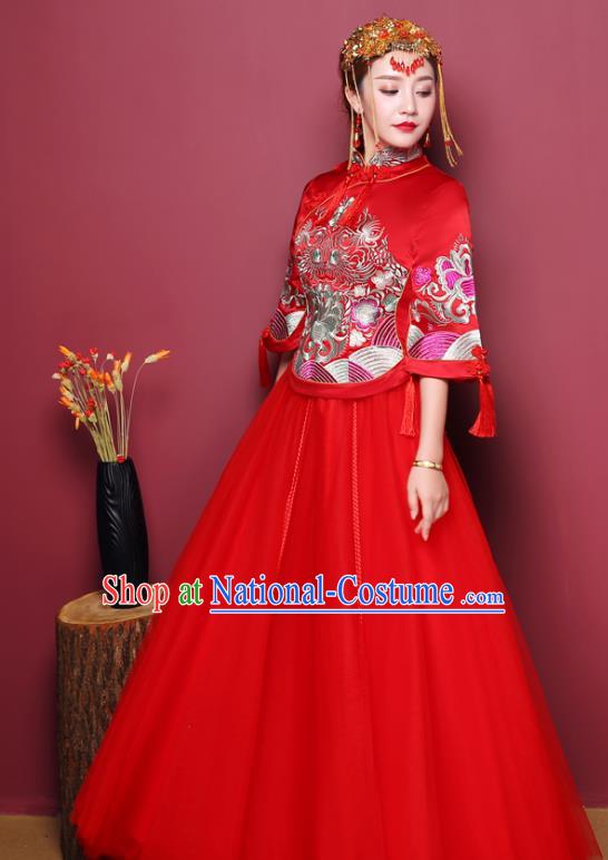 Traditional Chinese Wedding Costumes Traditional Xiuhe Suits Ancient Chinese bridal Full Dress