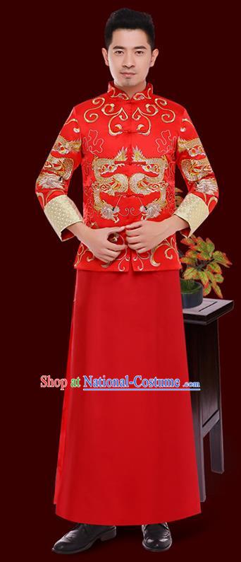 Chinese Traditional Bridegroom Embroidered Wedding Costume China Ancient Tang Suit Red Gown for Men