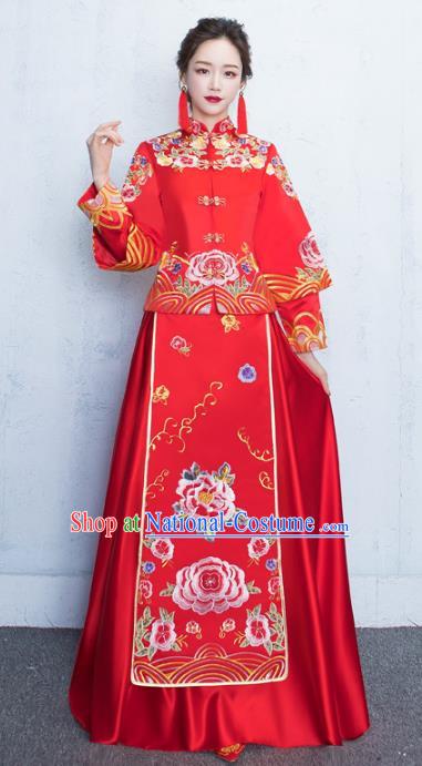 Chinese Traditional Bride Toast Clothing Embroidery Peony Red Xiuhe Suits Ancient Bottom Drawer Wedding Costumes for Women