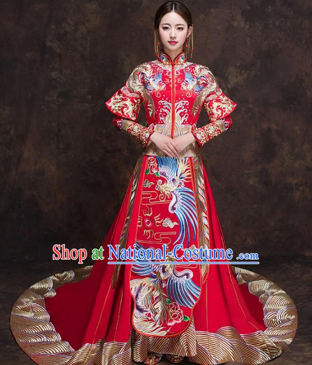 Chinese Traditional Bride Toast Clothing Embroidery Phoenix Red Xiuhe Suits Ancient Bottom Drawer Wedding Costumes for Women