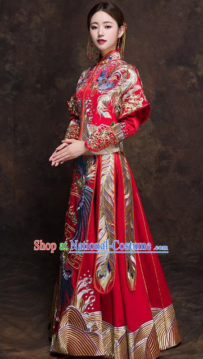 Chinese Traditional Bride Toast Clothing Red Xiuhe Suits Ancient Embroidery Phoenix Bottom Drawer Wedding Costumes for Women