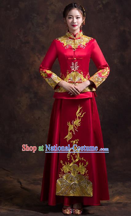 Chinese Traditional Xiuhe Suits Bride Toast Clothing Ancient Embroidery Bottom Drawer Wedding Costumes for Women