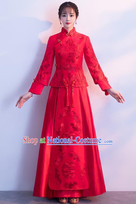 Chinese Traditional Red Xiuhe Suits Bride Toast Clothing Ancient Embroidery Bottom Drawer Wedding Costumes for Women