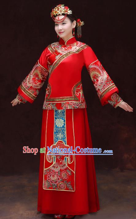 Chinese Traditional Red Xiuhe Suits Bride Toast Clothing Ancient Embroidery Peony Bottom Drawer Wedding Costumes for Women