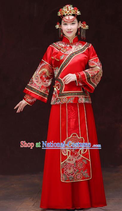 Chinese Traditional Xiuhe Suits Bride Red Toast Clothing Ancient Embroidery Peony Bottom Drawer Wedding Costumes for Women