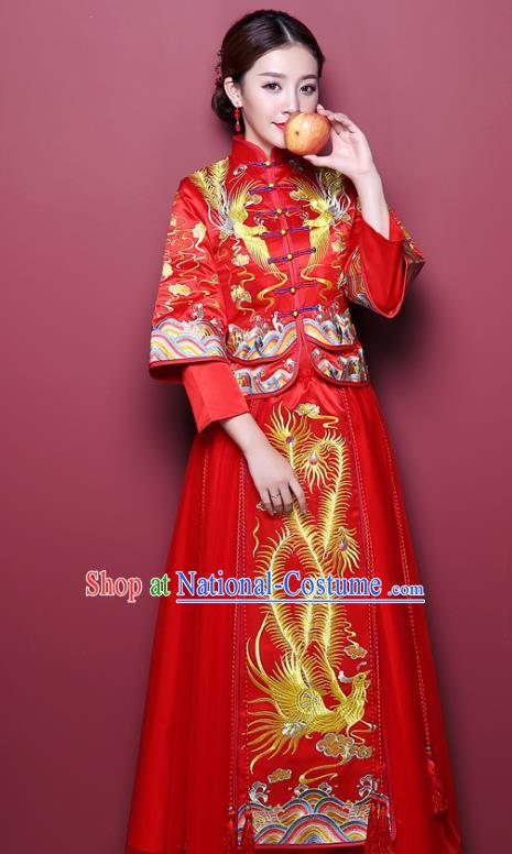 Chinese Ancient Wedding Costume Bride Delicate Embroidered Dress, China Traditional Toast Clothing Xiuhe Suits for Women