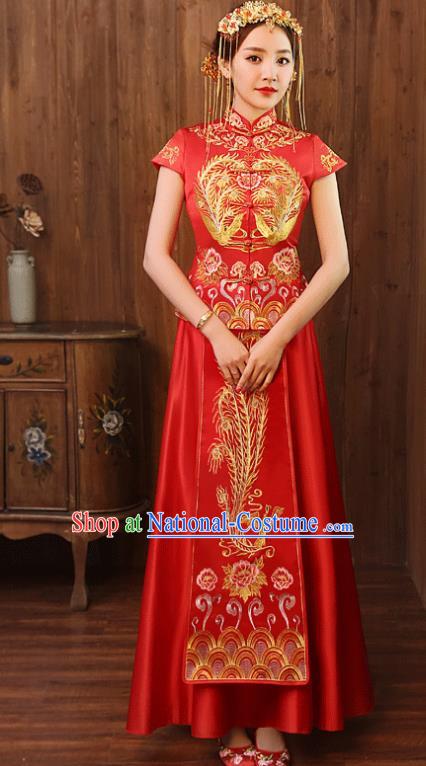 Chinese Traditional Wedding Costume, China Ancient Bride Embroidered Xiuhe Suit Clothing for Women