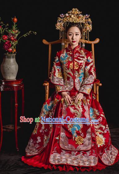 Chinese Ancient Wedding Costume Bride Toast Clothing, China Traditional Delicate Embroidered Xiuhe Suits for Women