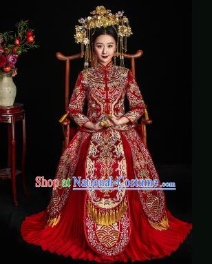 Chinese Ancient Wedding Costume Bride Hot Drilling Toast Clothing, China Traditional Delicate Embroidered Xiuhe Suits for Women