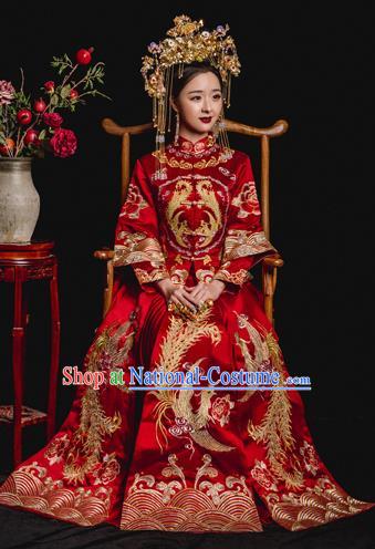 Chinese Ancient Wedding Costume Bride Embroidery Toast Clothing, China Traditional Delicate Embroidered Xiuhe Suits for Women