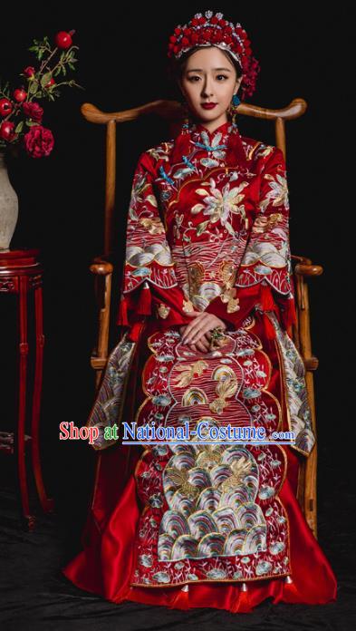 Chinese Traditional Embroidered Xiuhe Suits Ancient Bride Wedding Costumes for Women