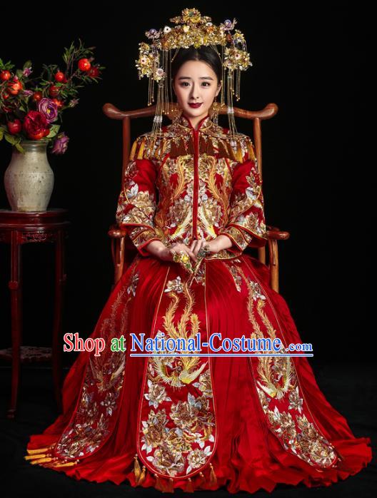 Chinese Traditional Embroidered Xiuhe Suits Ancient Bride Embroidery Bottom Drawer Wedding Costumes for Women