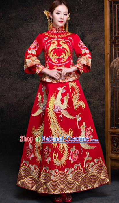 Chinese Traditional Red Xiuhe Suits Ancient Bride Embroidered Bottom Drawer Wedding Costumes for Women