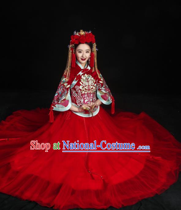 Chinese Traditional Xiuhe Suits Ancient Bride Red Bottom Drawer Wedding Costumes for Women