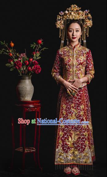 Chinese Ancient Wedding Costume Bride Embroidery Toast Clothing, Traditional Delicate Embroidered Xiuhe Suits for Women