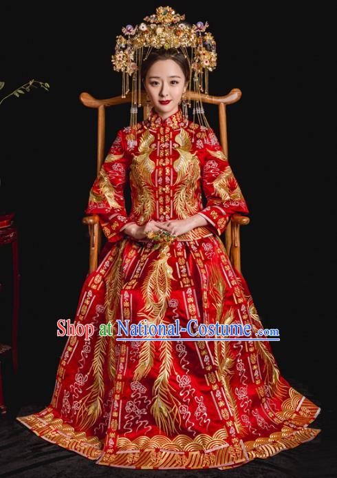 Chinese Traditional Toast Red Xiuhe Suits Ancient Bride Embroidered Phoenix Bottom Drawer Wedding Costumes for Women