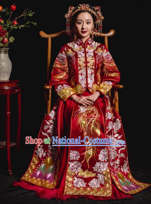 Chinese Traditional Toast Xiuhe Suits Ancient Bride Embroidered Phoenix Bottom Drawer Wedding Costumes for Women