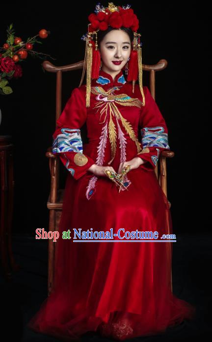 Chinese Traditional Toast Clothing Xiuhe Suits Ancient Bride Embroidered Phoenix Bottom Drawer Wedding Costumes for Women