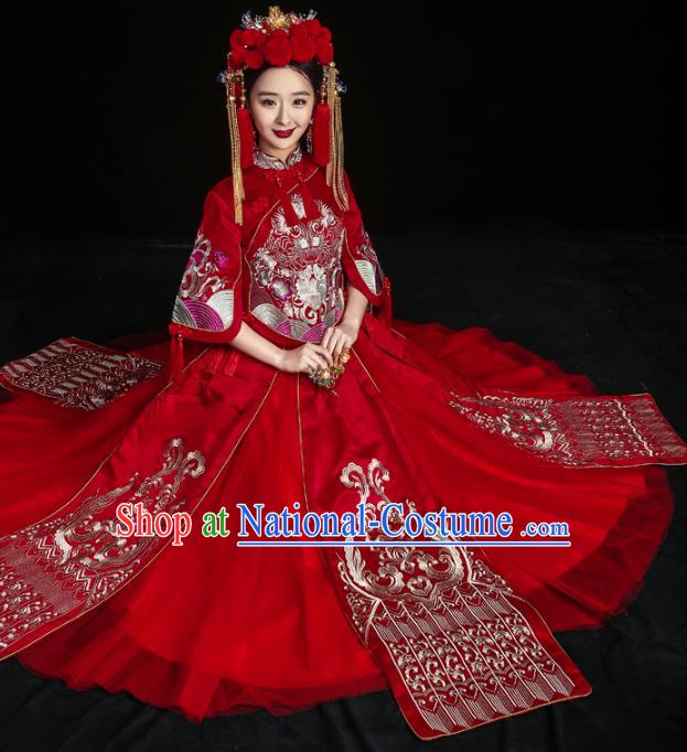 Chinese Traditional Toast Clothing Embroidered Xiuhe Suits Ancient Bride Bottom Drawer Wedding Costumes for Women