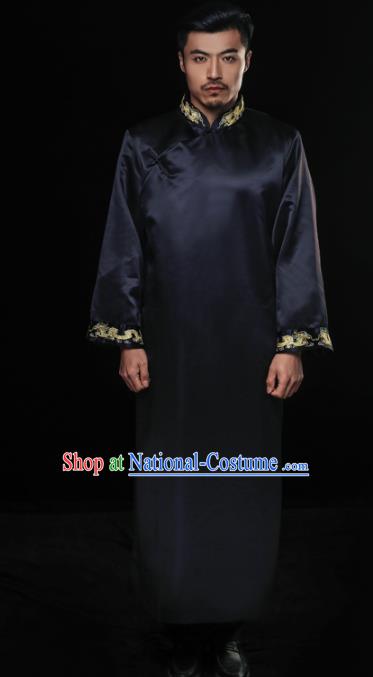 Chinese Traditional Wedding Costume China Ancient Bridegroom Tang Suit Black Gown for Men