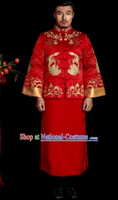 Chinese Traditional Wedding Costume China Ancient Bridegroom Tang Suit Red Gown for Men