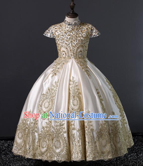 Children Stage Performance Costumes Ballroom Waltz Dance Bubble Dress Modern Fancywork Full Dress for Kids