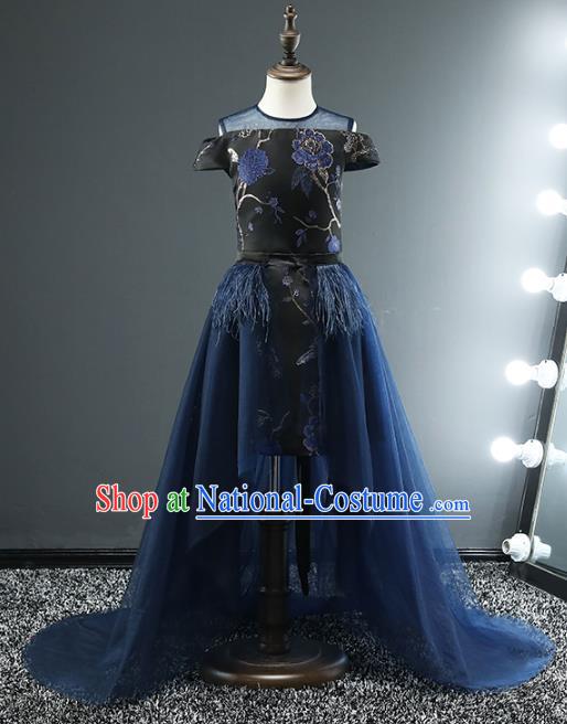 Top Grade Stage Performance Costumes Compere Black Dress Modern Fancywork Full Dress for Kids