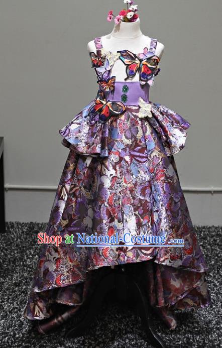 Top Grade Stage Performance Costumes Catwalks Purple Dress Modern Fancywork Full Dress for Kids