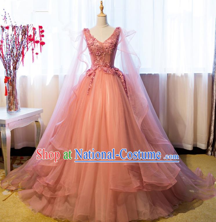 Top Grade Advanced Customization Wedding Dress Pink Bridal Veil Full Dress Costume for Women