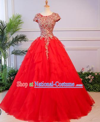 Top Grade Advanced Customization Wedding Dress Chorus Red Dress Bridal Veil Full Dress Costume for Women