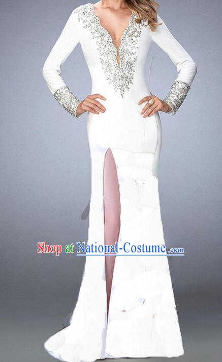 Top Grade Stage Performance Costumes Catwalks White Backless Dress Modern Fancywork Full Dress for Kids