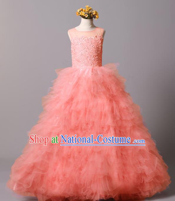 Top Grade Stage Performance Costumes Catwalks Pink Bubble Dress Modern Fancywork Full Dress for Kids