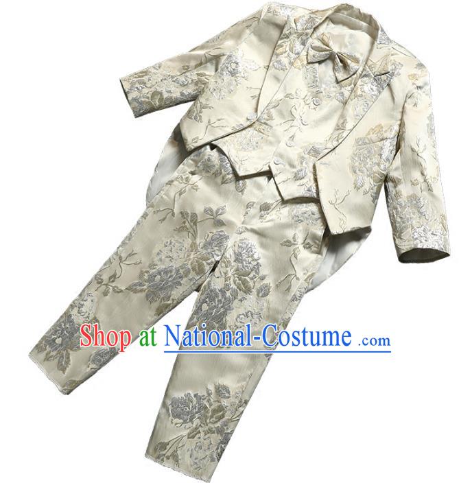 Top Grade Stage Performance Costumes Children Compere White Suits Modern Fancywork Clothing for Kids