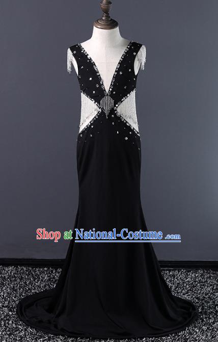 Top Grade Compere Costumes Children Black Evening Dress Modern Fancywork Full Dress for Kids