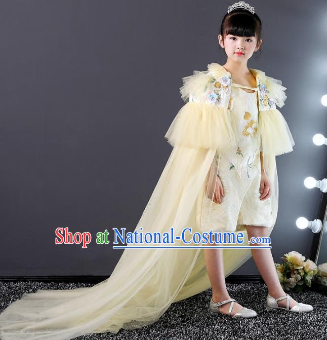 Top Grade Compere Costumes Children Yellow Veil Mullet Dress Modern Fancywork Full Dress for Kids