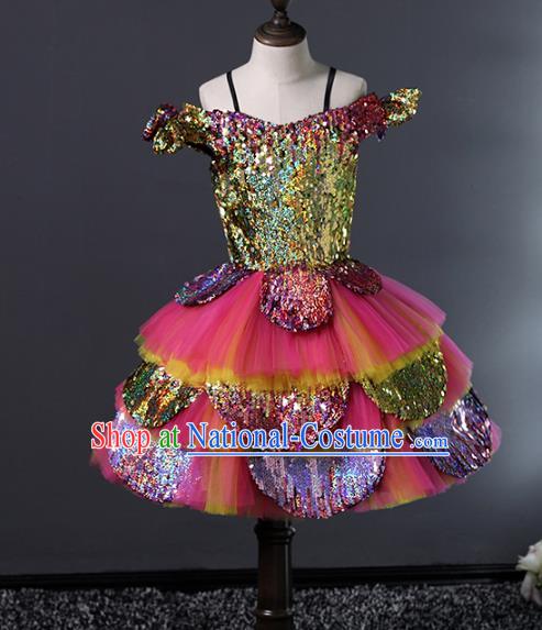 Top Grade Compere Costumes Children Rosy Veil Bubble Dress Modern Fancywork Full Dress for Kids