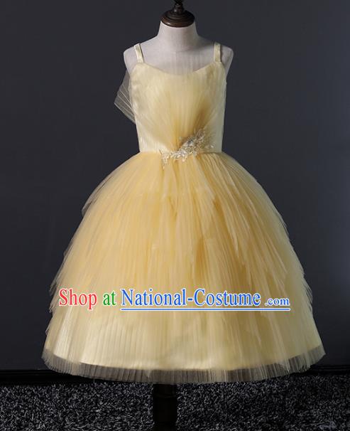 Top Grade Compere Costumes Children Yellow Veil Bubble Dress Modern Fancywork Full Dress for Kids