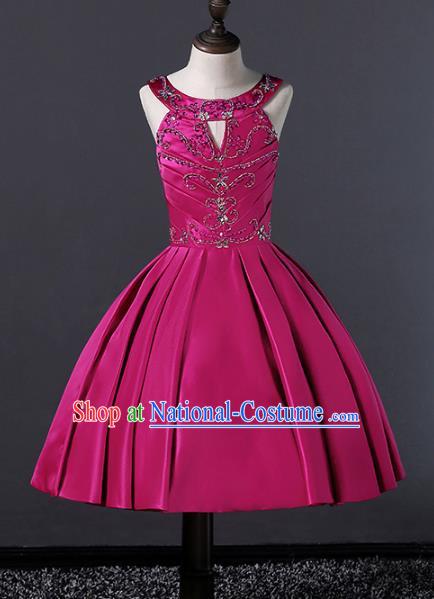 Top Grade Compere Costumes Children Rosy Satin Bubble Dress Modern Fancywork Full Dress for Kids