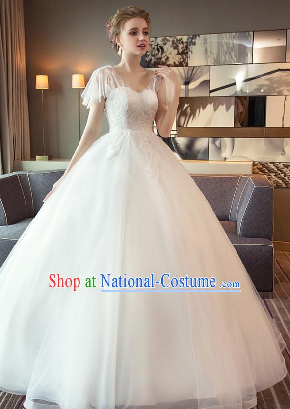 Top Grade Advanced Customization White Veil Dress Wedding Dress Compere Bridal Full Dress for Women