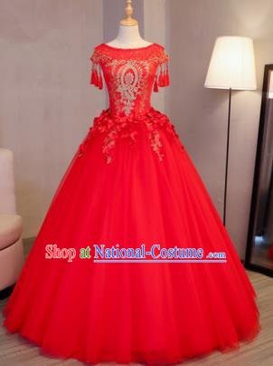 Top Grade Advanced Customization Red Veil Dress Wedding Dress Compere Bridal Full Dress for Women