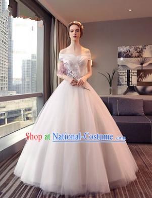 Top Grade Advanced Customization White Veil Dress Wedding Dress Compere Bridal Full Dress for Women