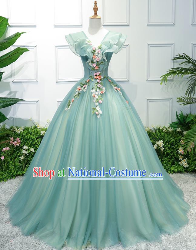 Top Grade Advanced Customization Green Veil Bubble Dress Wedding Dress Compere Bridal Full Dress for Women